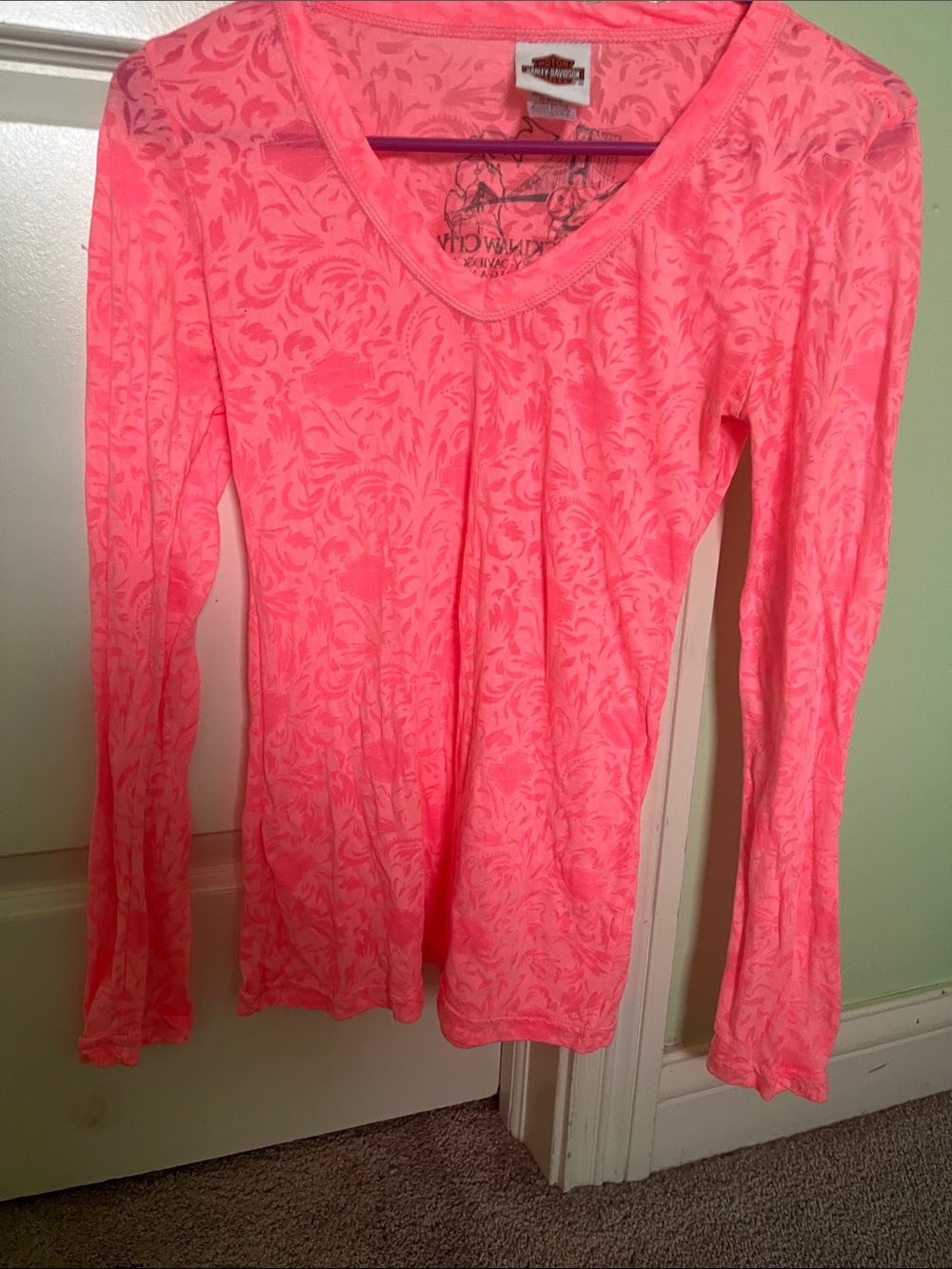 Harley-Davidson Neon Pink Long-Sleeve V-Neck Top